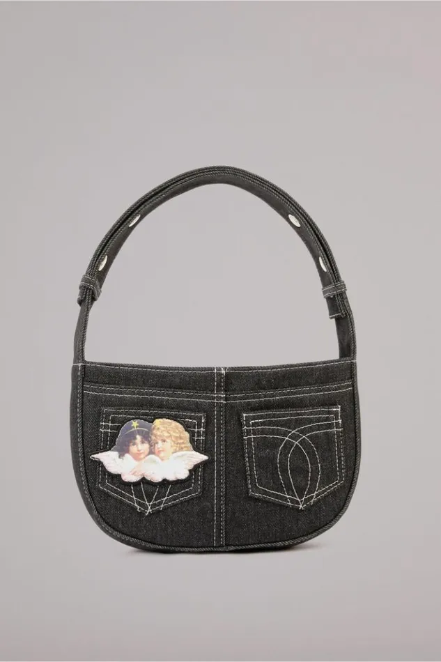 Accessories Fiorucci Angels Patch Denim Shoulder Bag Black Os