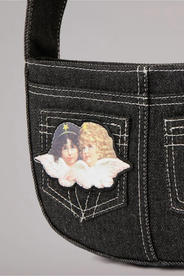 Accessories Fiorucci Angels Patch Denim Shoulder Bag Black Os Accessories Fiorucci Angels Patch Denim Shoulder Bag Black Os