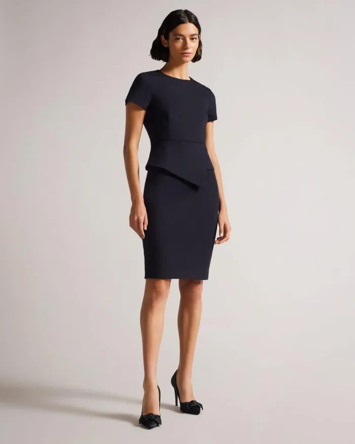 Asymmetric Peplum Tailored Dress Dark Blue Women Ted Baker Clothing Asymmetric Peplum Tailored Dress Dark Blue Women Ted Baker Clothing
