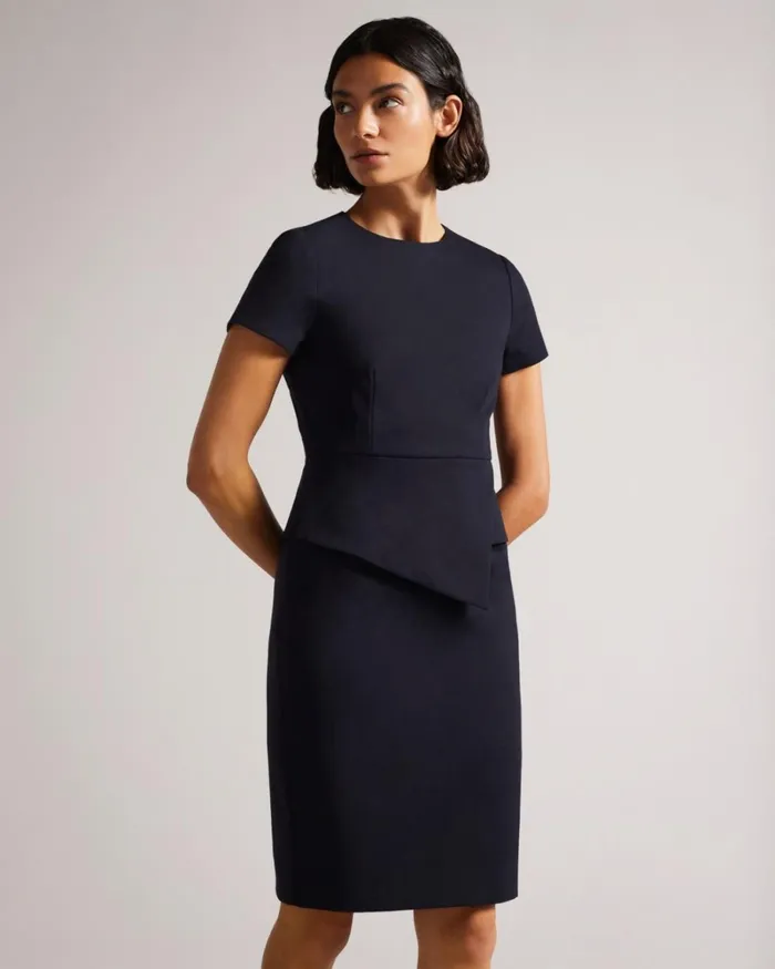 Asymmetric Peplum Tailored Dress Dark Blue Women Ted Baker Clothing Asymmetric Peplum Tailored Dress Dark Blue Women Ted Baker Clothing