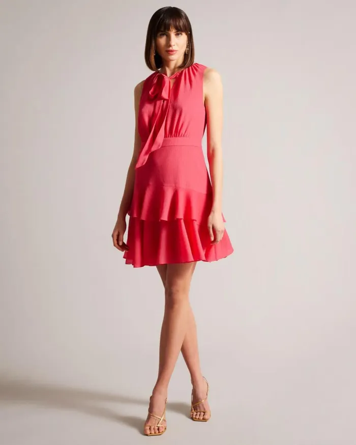 Asymmetric Tiered Mini Dress Coral Women Ted Baker Clothing Asymmetric Tiered Mini Dress Coral Women Ted Baker Clothing