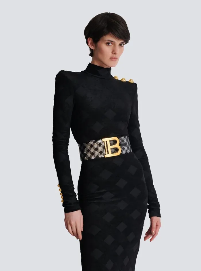 Balmain Belts Women Gingham Embroidered BBelt Black