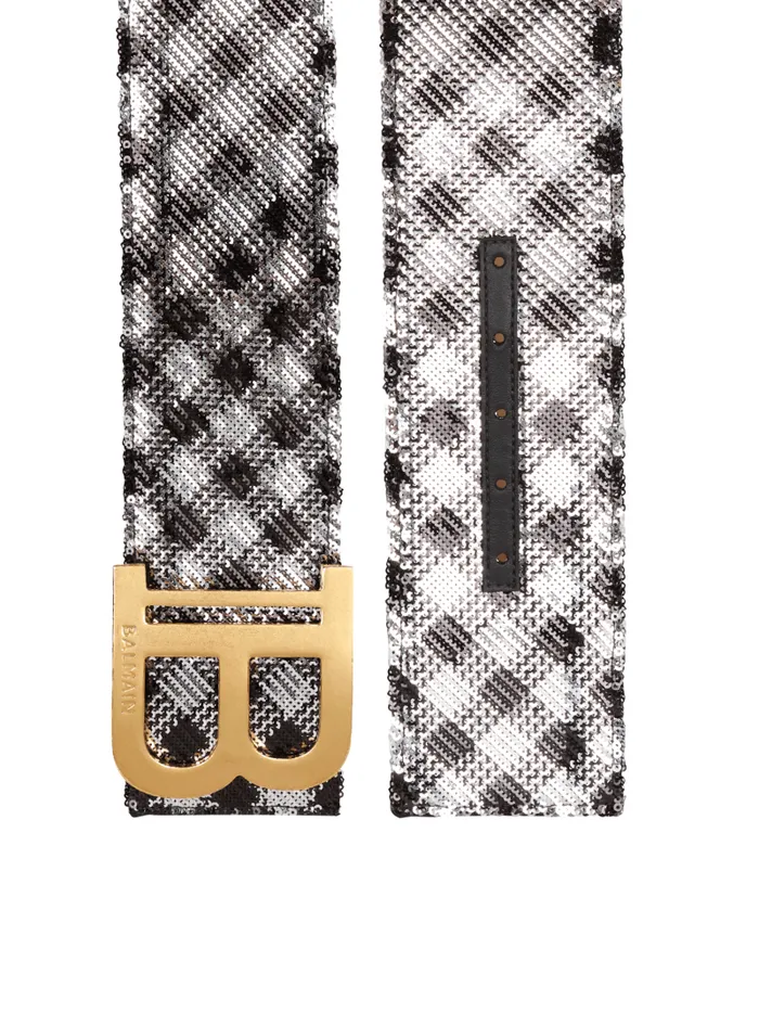 Balmain Belts Women Gingham Embroidered BBelt Black