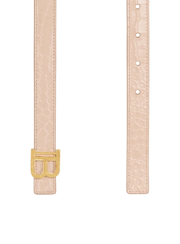 Balmain Belts Women Thin BBelt In Crocodileembossed Calfskin Beige