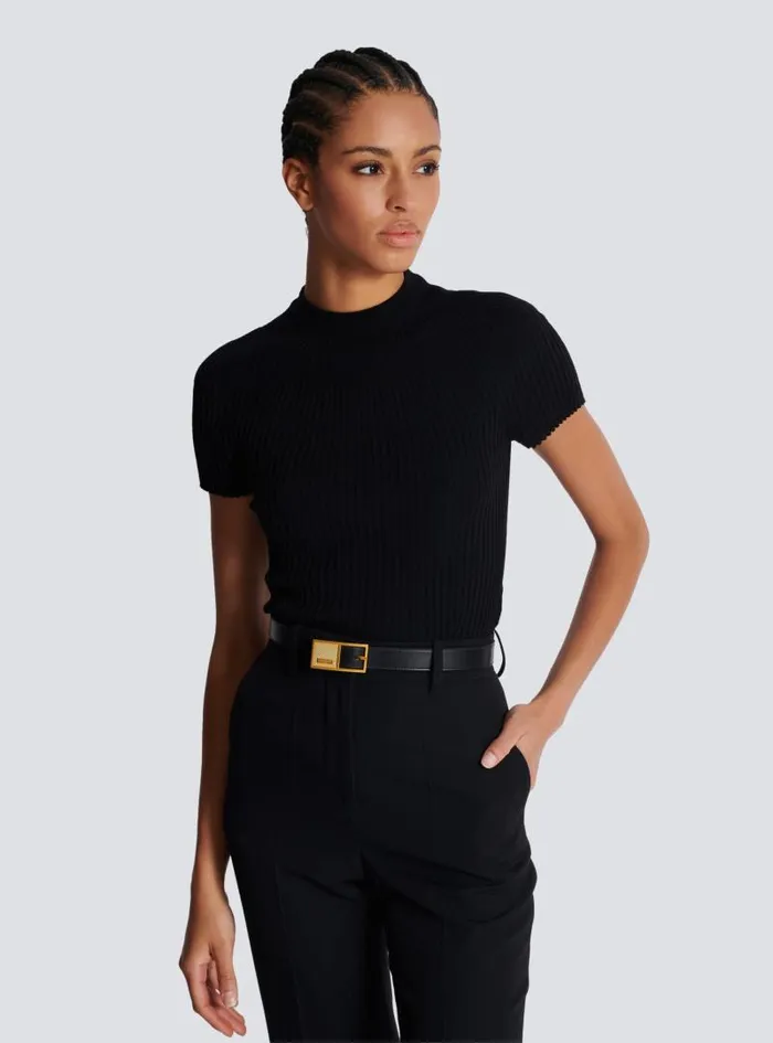 Balmain Belts Women Thin Signature Calfskin Belt Black