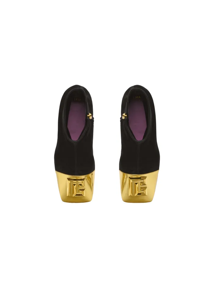 Balmain Boots Women Edna Ankle Boots In Suede And Mirrored Leather Black