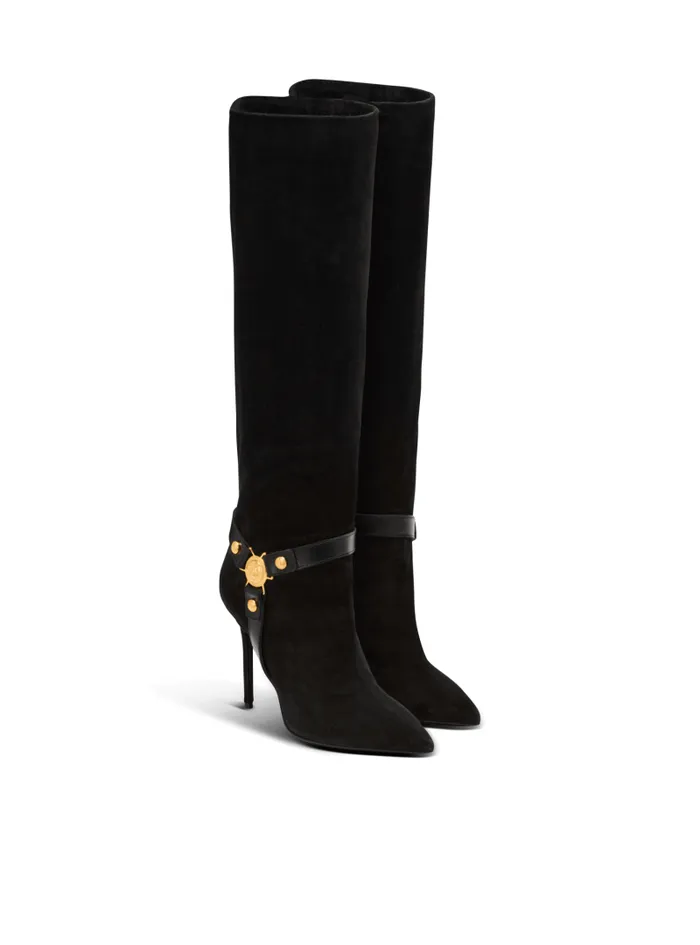 Balmain Boots Women Slouchy Suede Heeled Eva Boots Black