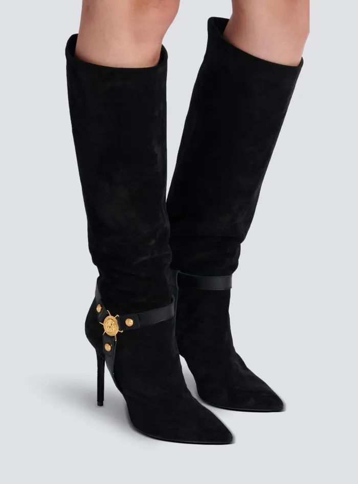 Balmain Boots Women Slouchy Suede Heeled Eva Boots Black