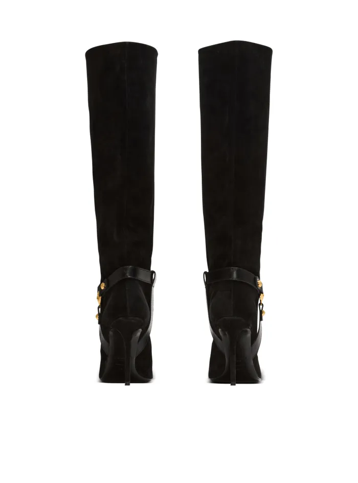 Balmain Boots Women Slouchy Suede Heeled Eva Boots Black