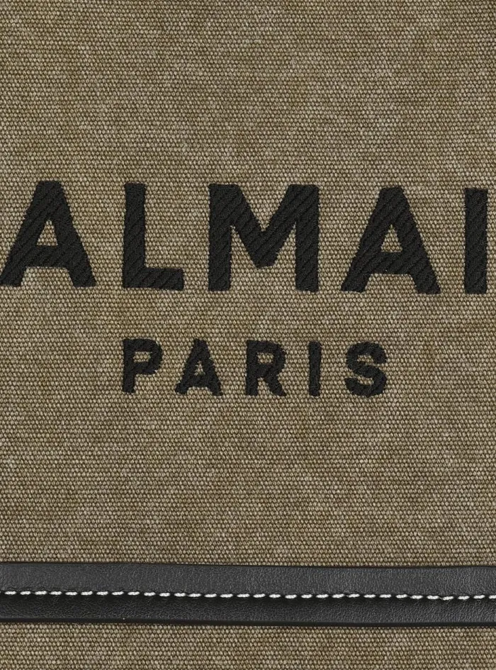 Balmain Crossbody Bags Women BArmy Small Canvas Shopping Bag With Leather Inserts Khaki