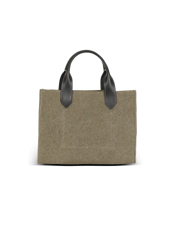Balmain Crossbody Bags Women BArmy Small Canvas Shopping Bag With Leather Inserts Khaki