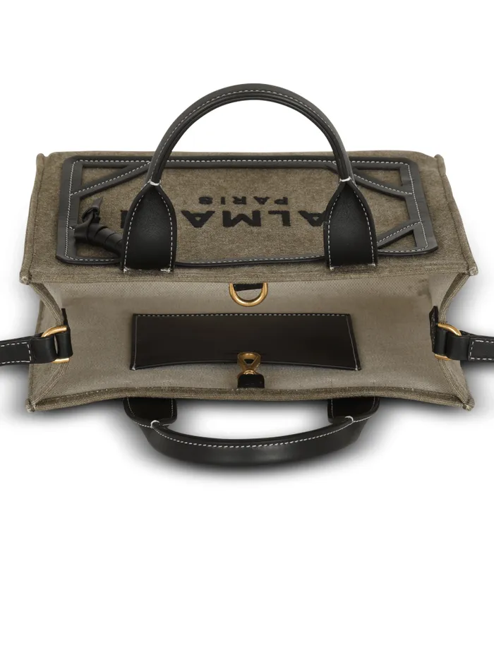 Balmain Crossbody Bags Women BArmy Small Canvas Shopping Bag With Leather Inserts Khaki
