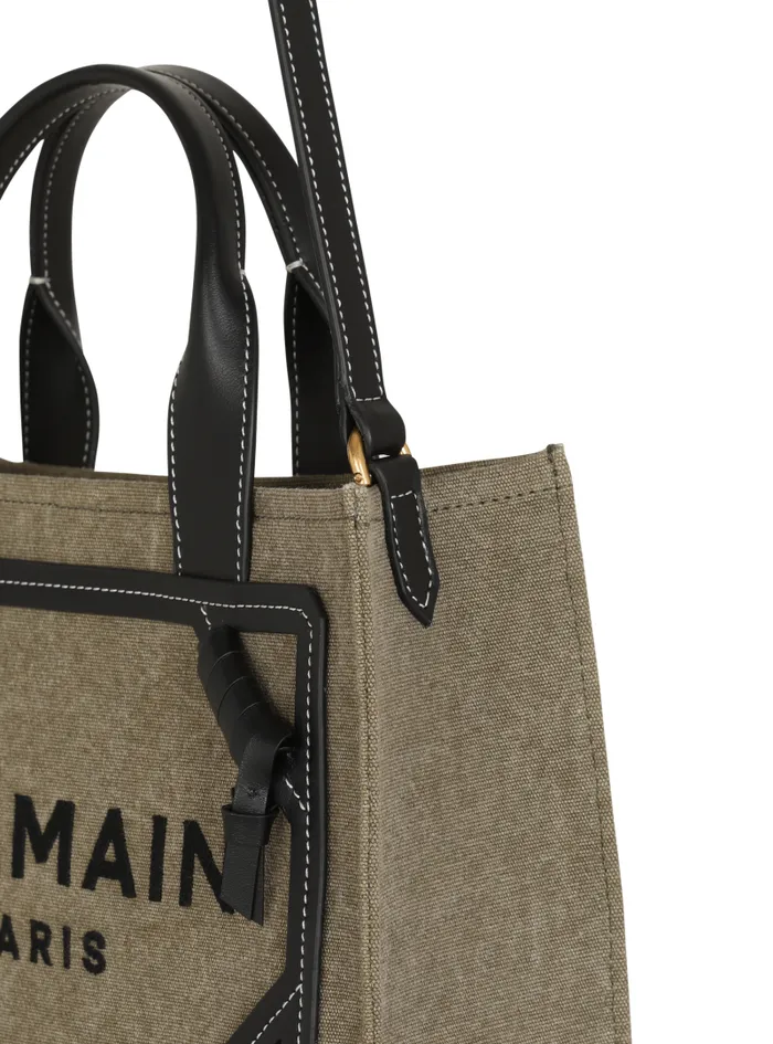 Balmain Crossbody Bags Women BArmy Small Canvas Shopping Bag With Leather Inserts Khaki