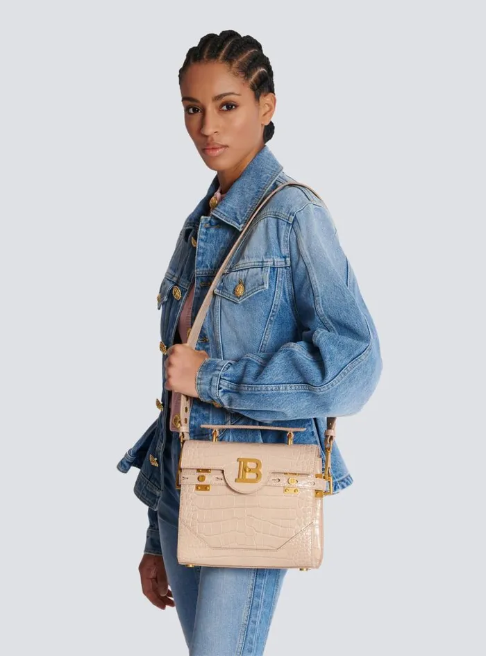 Balmain Crossbody Bags Women BBuzz 23 Bag In Crocodileembossed Calfskin Beige