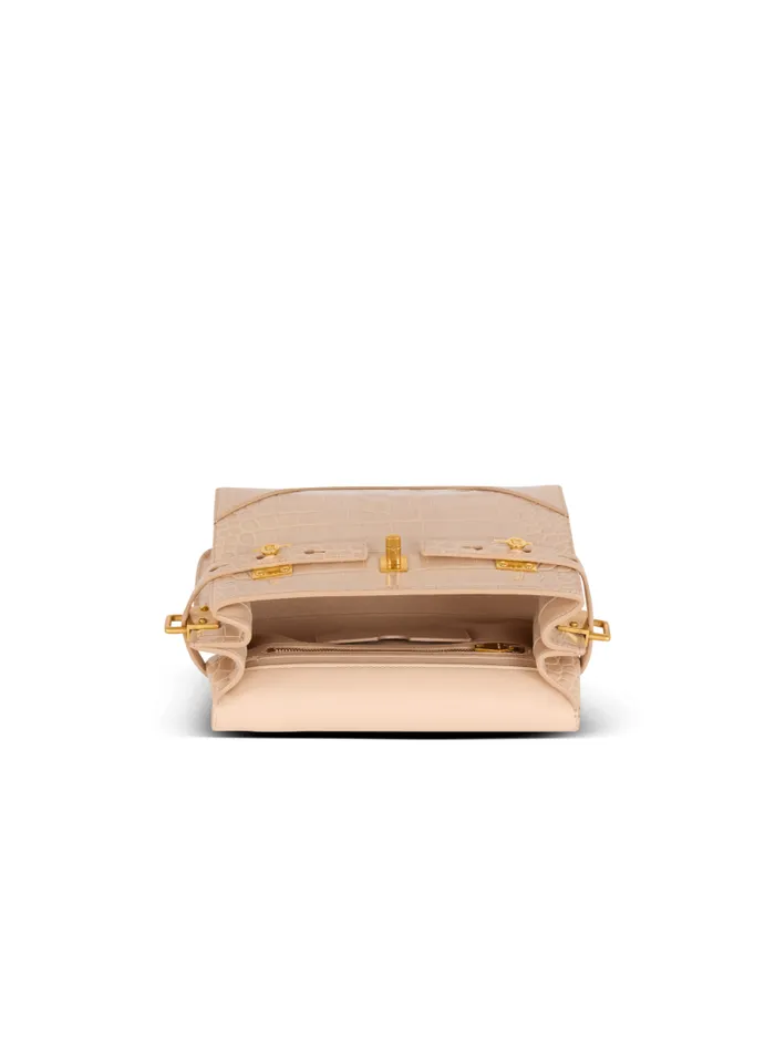 Balmain Crossbody Bags Women BBuzz 23 Bag In Crocodileembossed Calfskin Beige