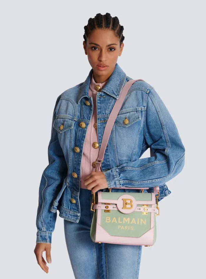 Balmain Crossbody Bags Women BBuzz 23 Leather And Canvas Bag Green