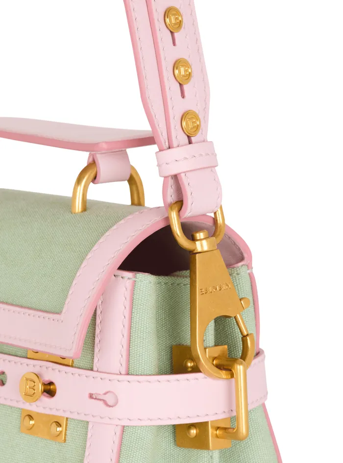 Balmain Crossbody Bags Women BBuzz 23 Leather And Canvas Bag Green