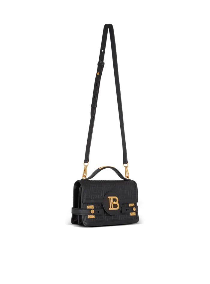 Balmain Crossbody Bags Women BBuzz 24 Grained Monogram Leather Shoulder Bag Black