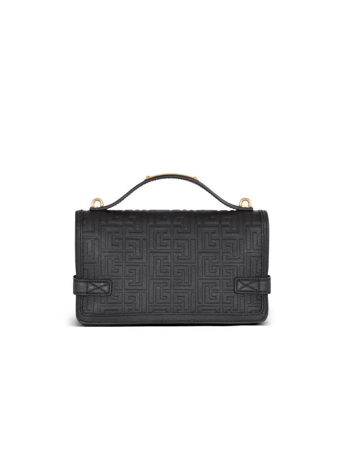 Balmain Crossbody Bags Women BBuzz 24 Grained Monogram Leather Shoulder Bag Black