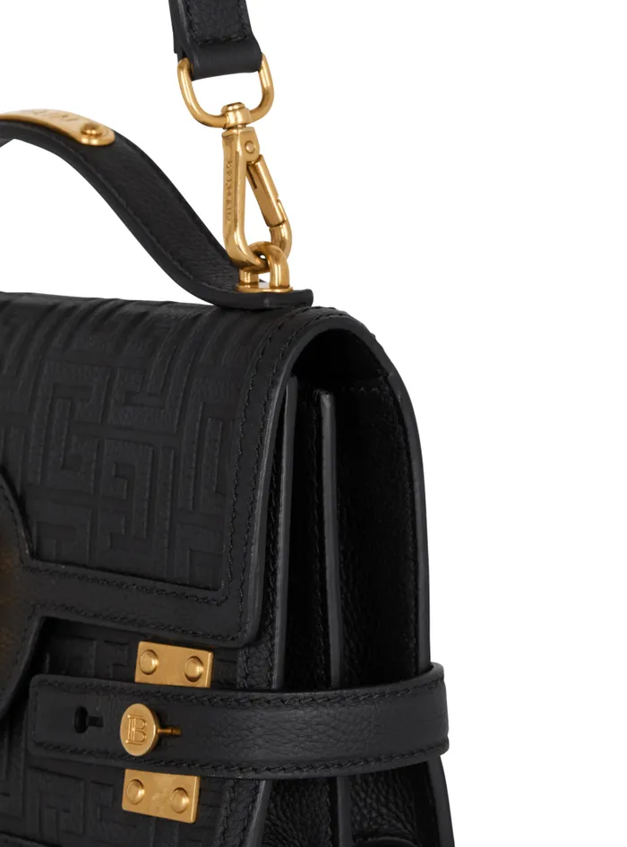 Balmain Crossbody Bags Women BBuzz 24 Grained Monogram Leather Shoulder Bag Black