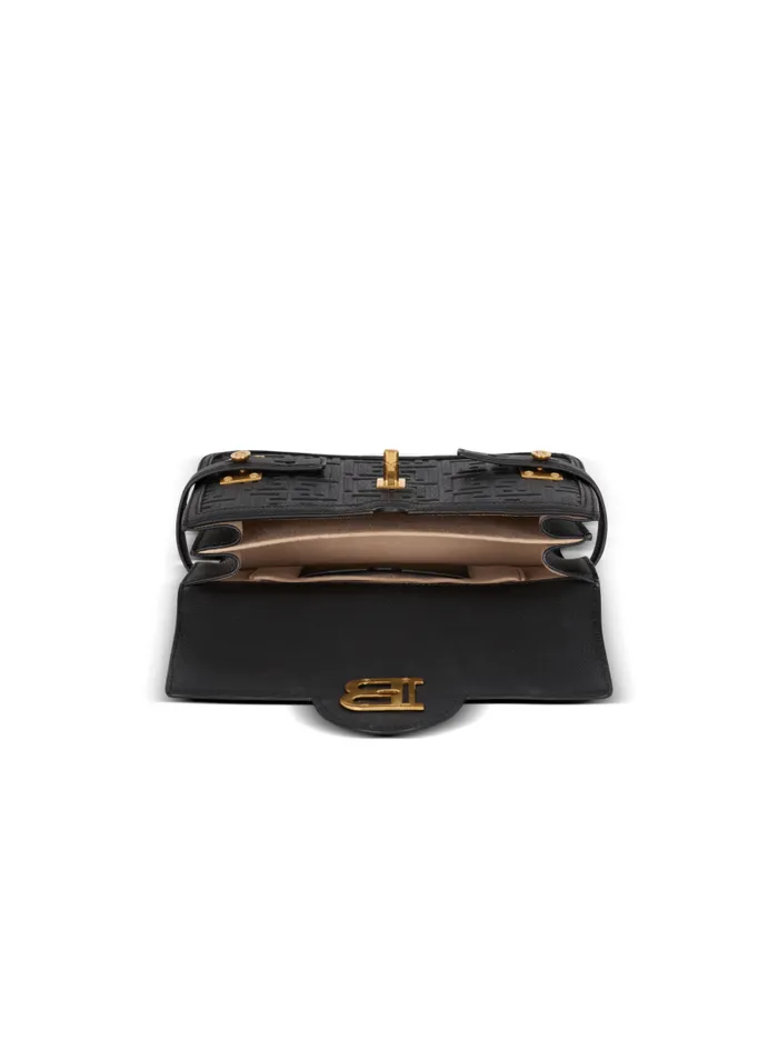Balmain Crossbody Bags Women BBuzz 24 Grained Monogram Leather Shoulder Bag Black