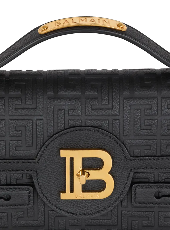 Balmain Crossbody Bags Women BBuzz 24 Grained Monogram Leather Shoulder Bag Black
