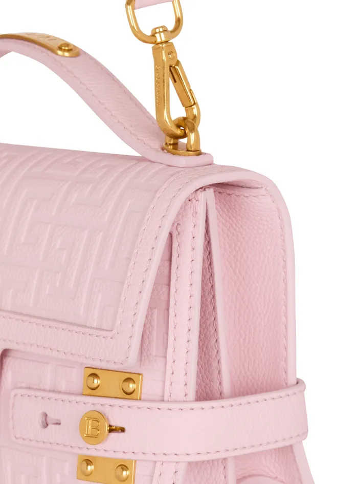 Balmain Crossbody Bags Women BBuzz 24 Grained Monogram Leather Shoulder Bag Pink