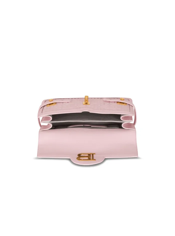 Balmain Crossbody Bags Women BBuzz 24 Grained Monogram Leather Shoulder Bag Pink