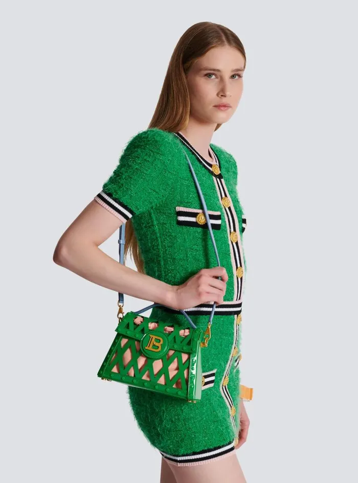 Balmain Crossbody Bags Women BBuzz Dynasty Bag In Grid Patent Leather Green