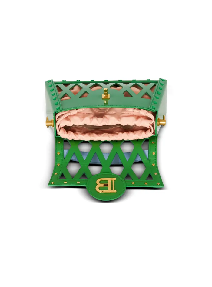 Balmain Crossbody Bags Women BBuzz Dynasty Bag In Grid Patent Leather Green