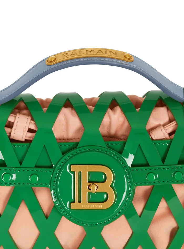 Balmain Crossbody Bags Women BBuzz Dynasty Bag In Grid Patent Leather Green