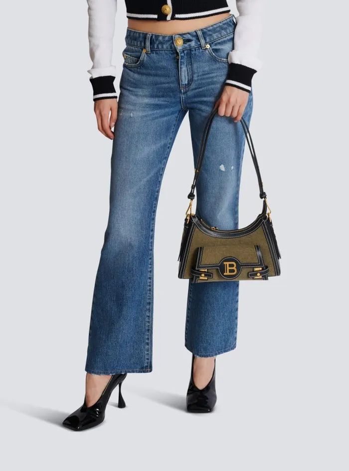 Balmain Crossbody Bags Women BBuzz Hobo Bag In Leather And Canvas Khaki