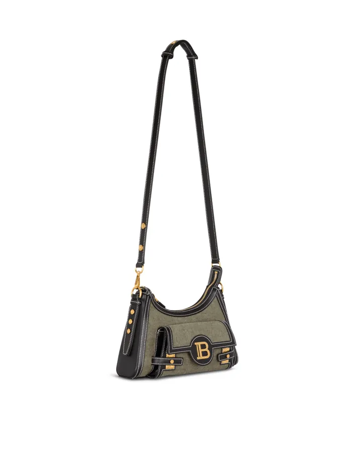 Balmain Crossbody Bags Women BBuzz Hobo Bag In Leather And Canvas Khaki
