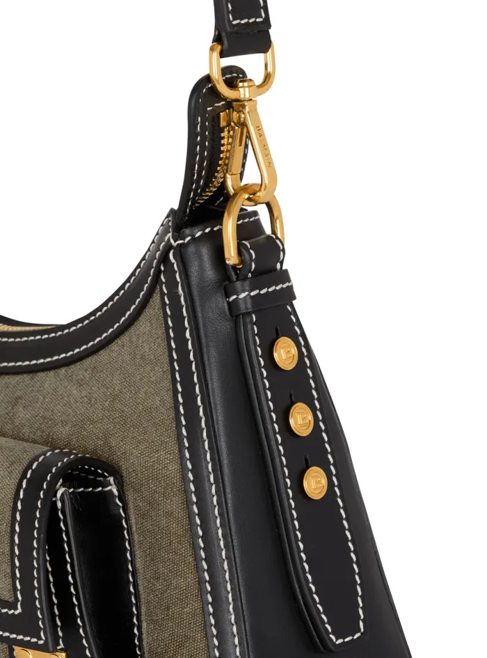 Balmain Crossbody Bags Women BBuzz Hobo Bag In Leather And Canvas Khaki