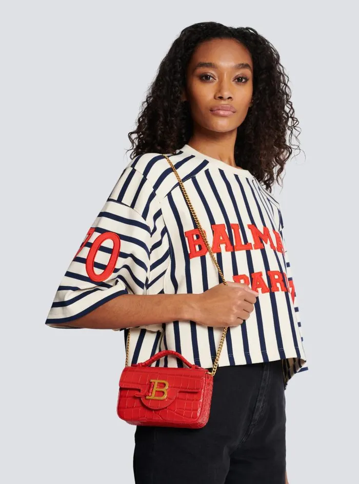 Balmain Crossbody Bags Women BBuzz Mini Bag In Crocodileprint Leather Red