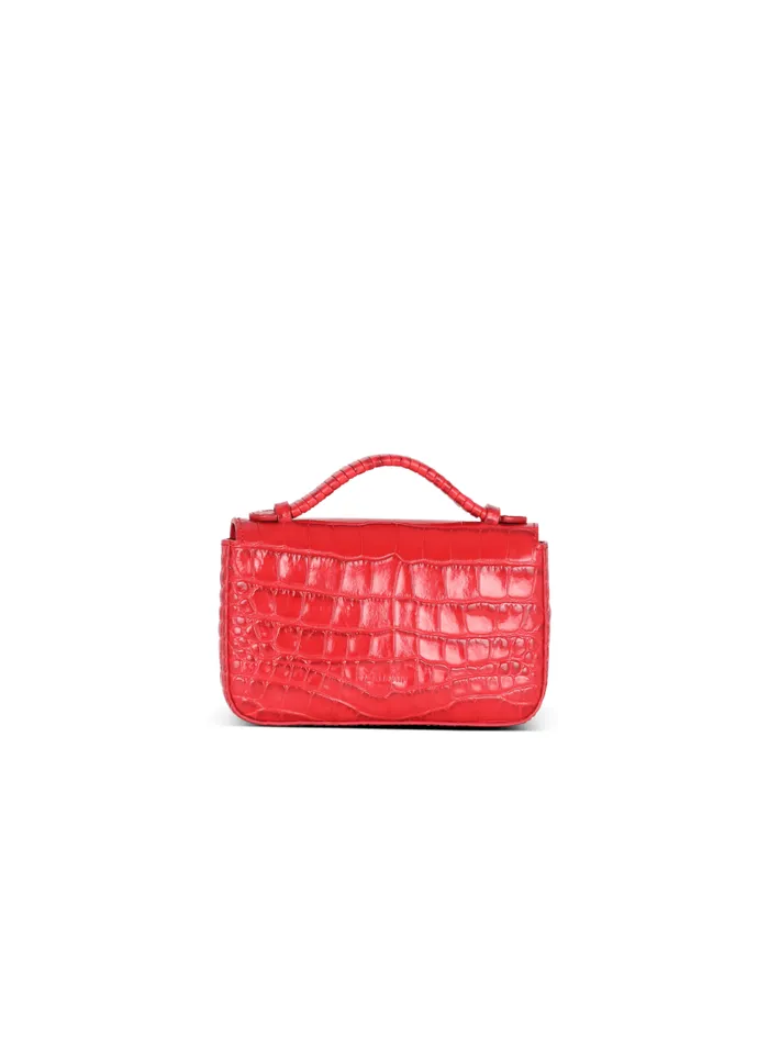 Balmain Crossbody Bags Women BBuzz Mini Bag In Crocodileprint Leather Red