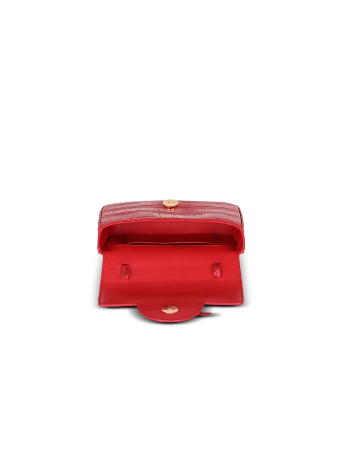 Balmain Crossbody Bags Women BBuzz Mini Bag In Crocodileprint Leather Red