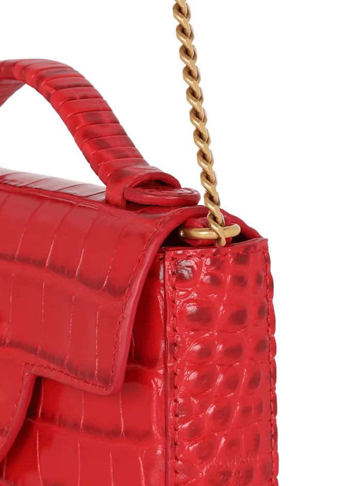 Balmain Crossbody Bags Women BBuzz Mini Bag In Crocodileprint Leather Red