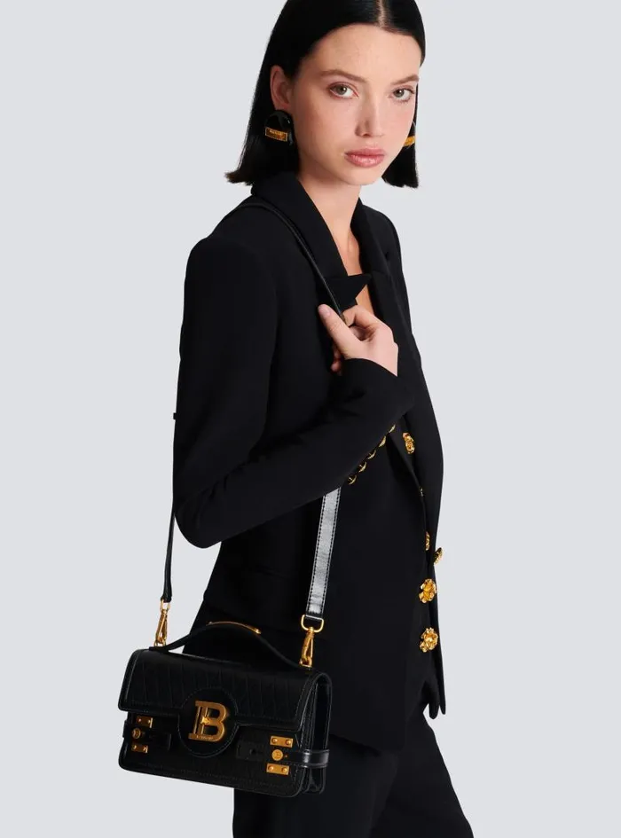 Balmain Crossbody Bags Women BBuzz Shoulder 24 Bag In Gridembossed Calfskin Black