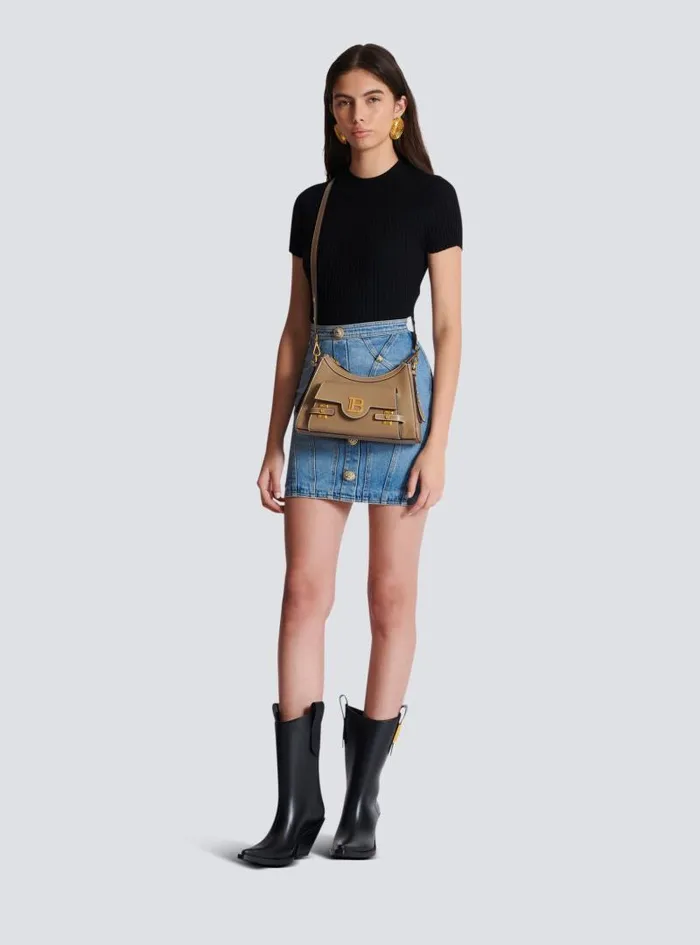 Balmain Crossbody Bags Women Calfskin BBuzz Hobo Bag Brown