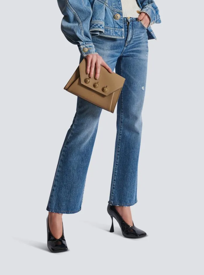 Balmain Crossbody Bags Women Emblme Flap Grained Calfskin Bag Brown