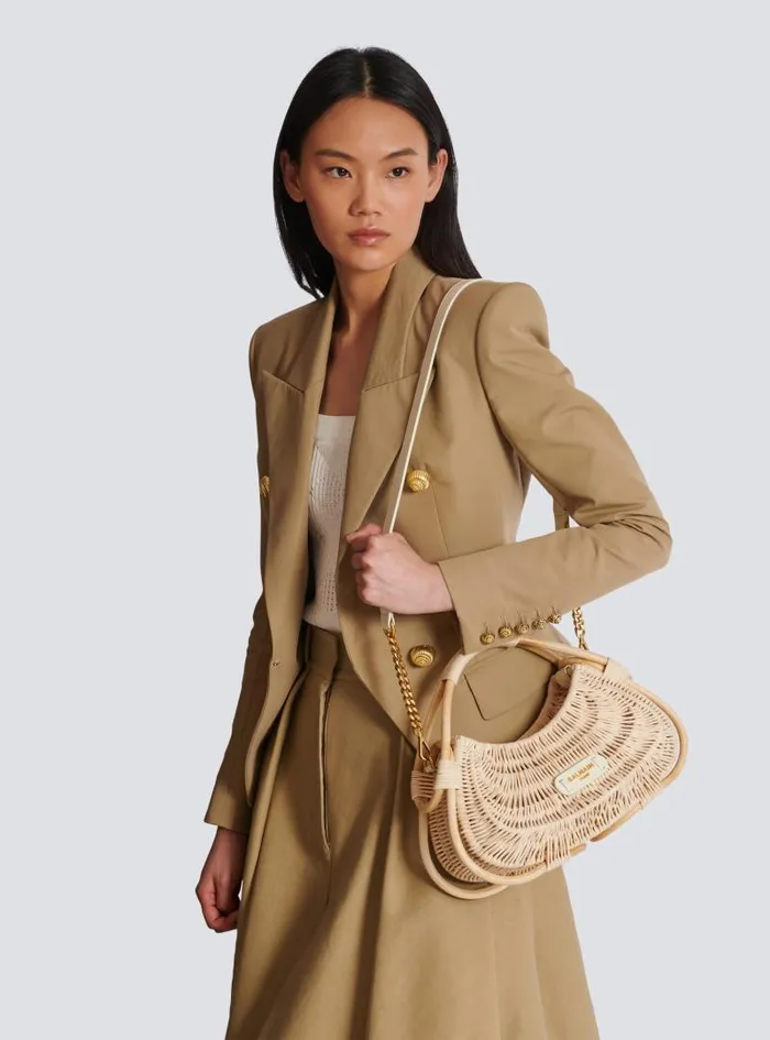Balmain Crossbody Bags Women Medium Jolie Madame Wicker Basket Bag Beige