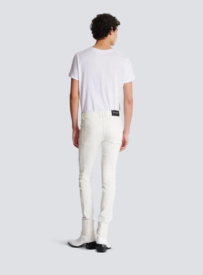 Balmain Denim Men Biker Jeans In White Denim White