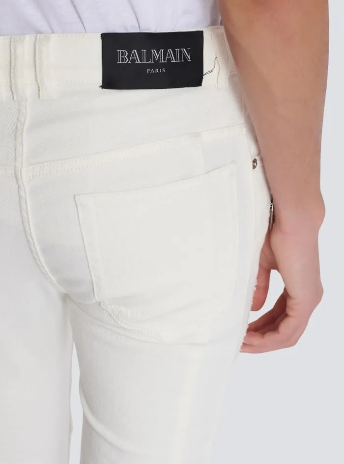 Balmain Denim Men Biker Jeans In White Denim White