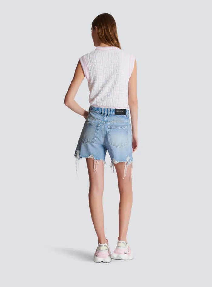 Balmain Denim Women Light Blue Denim Shorts Blue