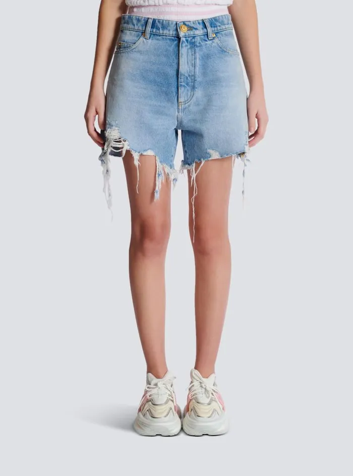 Balmain Denim Women Light Blue Denim Shorts Blue