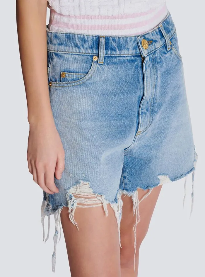 Balmain Denim Women Light Blue Denim Shorts Blue
