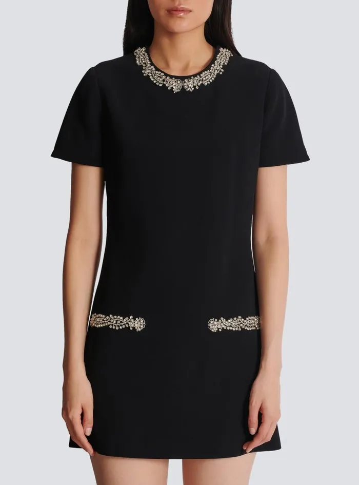 Balmain Dresses Women Embroidered Crepe Shift Dress Black