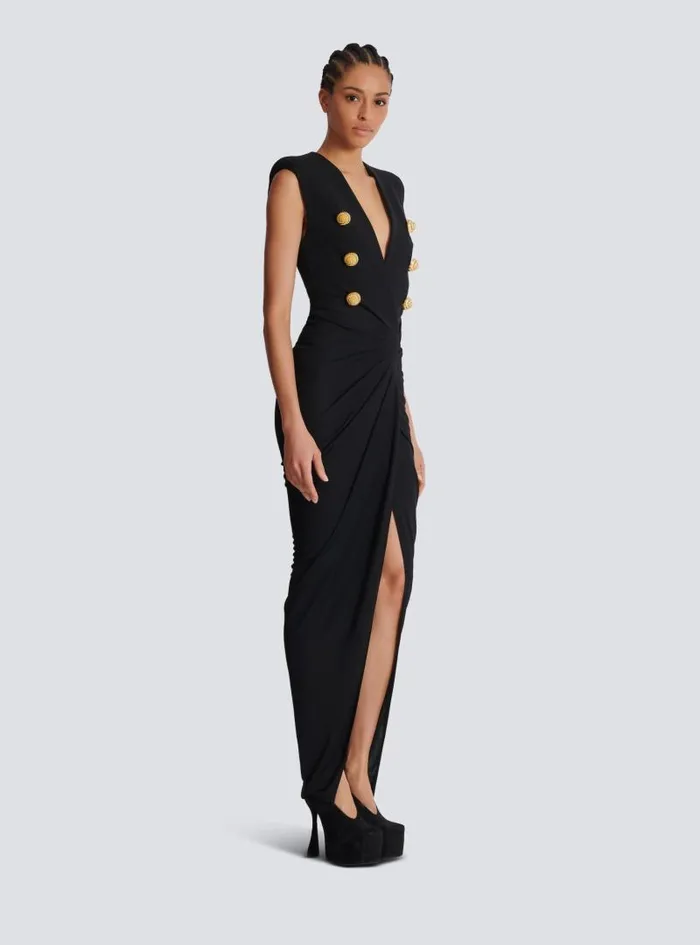 Balmain Dresses Women Long Tailored Crepe Dress Black