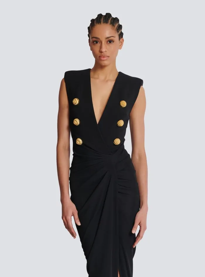 Balmain Dresses Women Long Tailored Crepe Dress Black